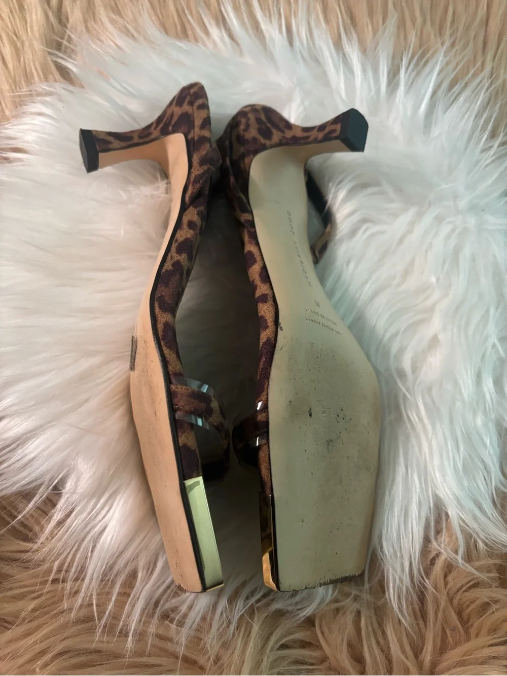 Good American Leopard-Print Square Toe Sandals with Clear Strap